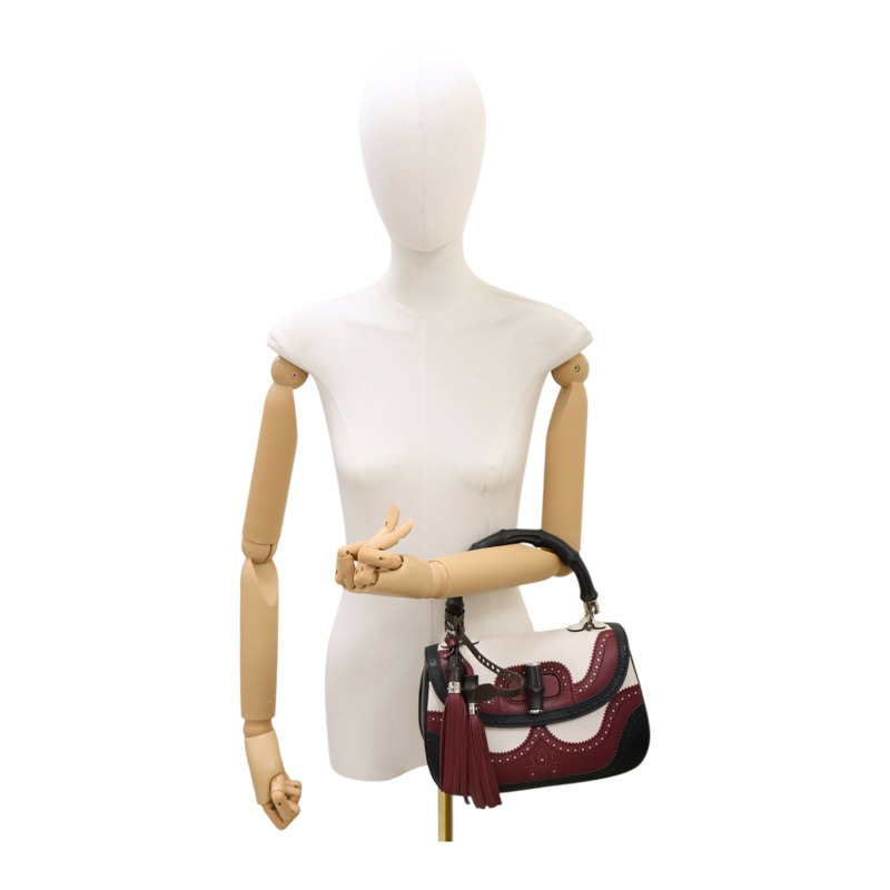 白/黑/紅色  牛皮 Bamboo Top Handle 限量款 肩背包 254884【GUCCI 古馳】 254884-8