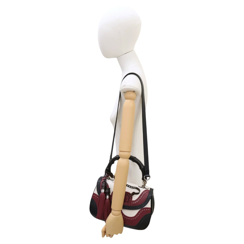 白/黑/紅色  牛皮 Bamboo Top Handle 限量款 肩背包 254884【GUCCI 古馳】 254884-9