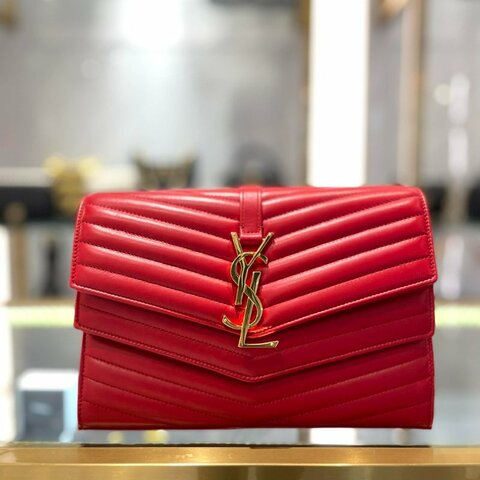 YSL 雙層金釦鏈包 紅色