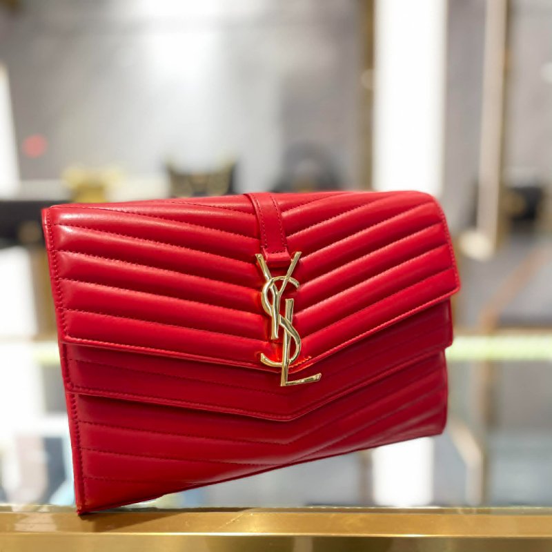 YSL 雙層金釦鏈包 紅色-1