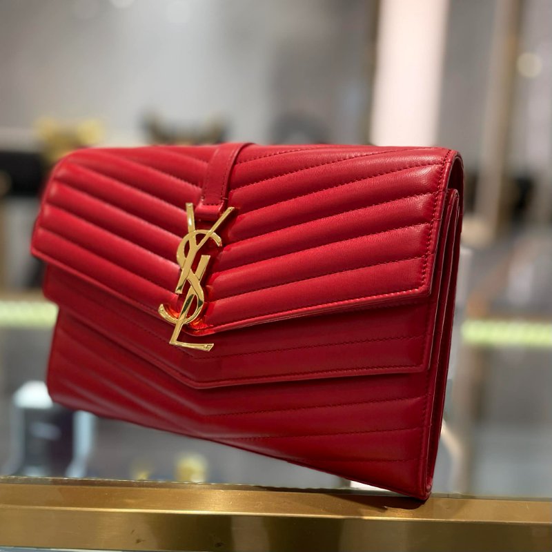 YSL 雙層金釦鏈包 紅色-2