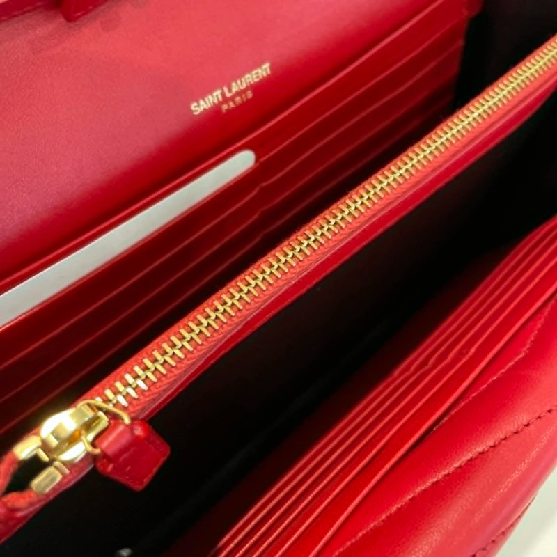 YSL 雙層金釦鏈包 紅色-4