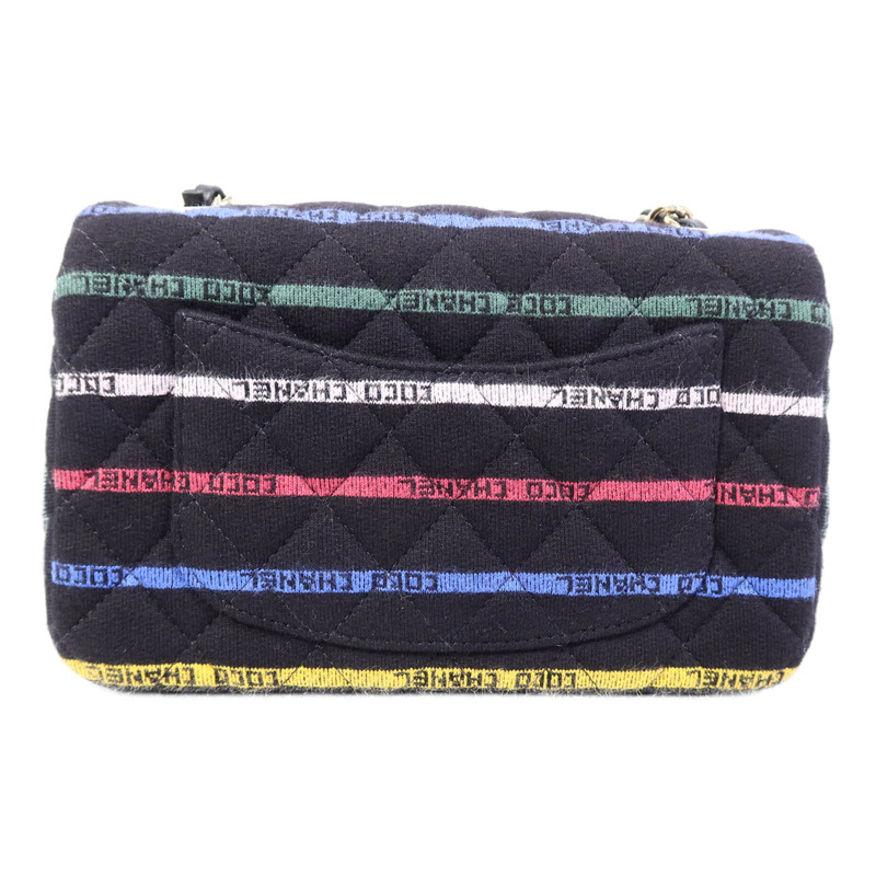 CHANEL 布料Jersey Logo Mini Stripe鏈帶肩背袋-1