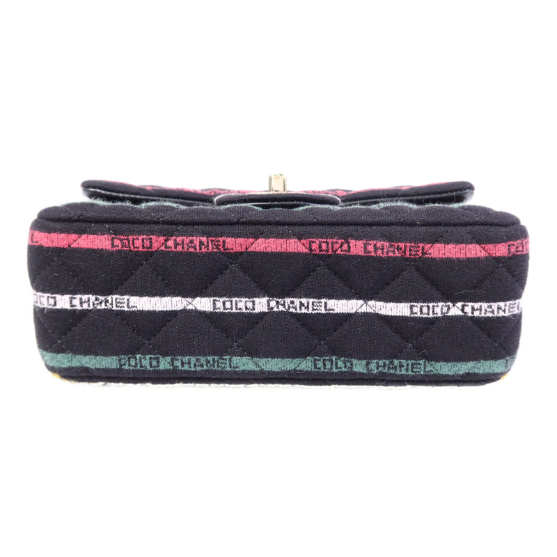 CHANEL 布料Jersey Logo Mini Stripe鏈帶肩背袋-3