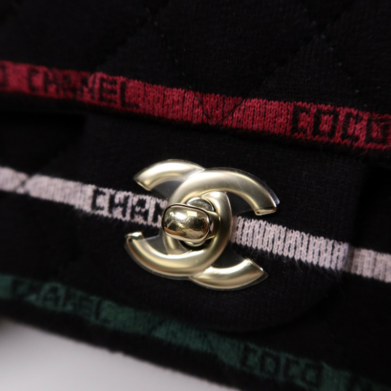 CHANEL 布料Jersey Logo Mini Stripe鏈帶肩背袋-6