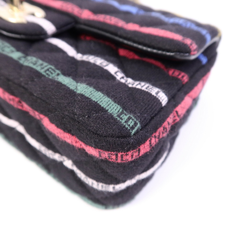 CHANEL 布料Jersey Logo Mini Stripe鏈帶肩背袋-10