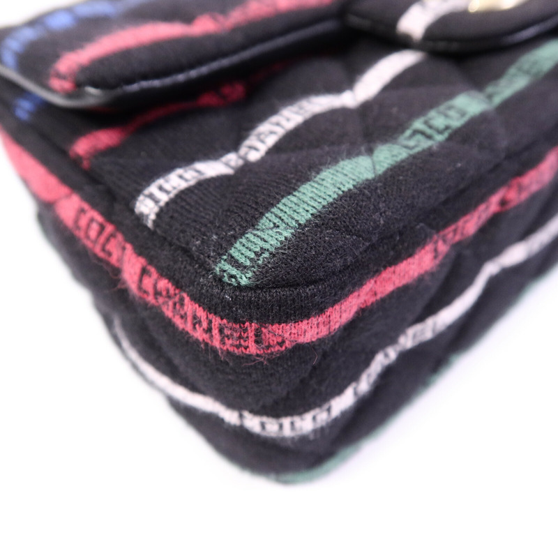 CHANEL 布料Jersey Logo Mini Stripe鏈帶肩背袋-11