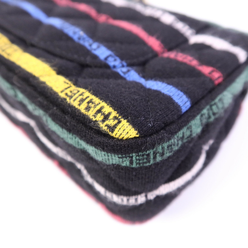 CHANEL 布料Jersey Logo Mini Stripe鏈帶肩背袋-12