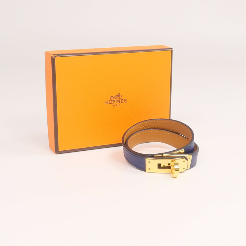 HERMES Swift皮革Kelly Double Tour手帶Bleu Saphir-8