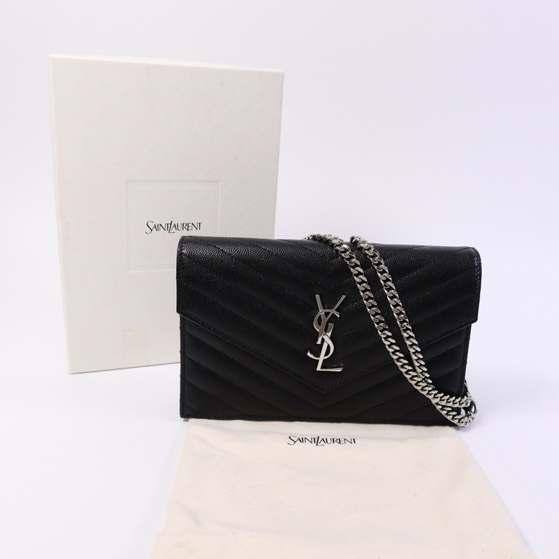 SAINT LAURENT 牛皮皮革Wallet On Chain鏈帶肩背袋-9