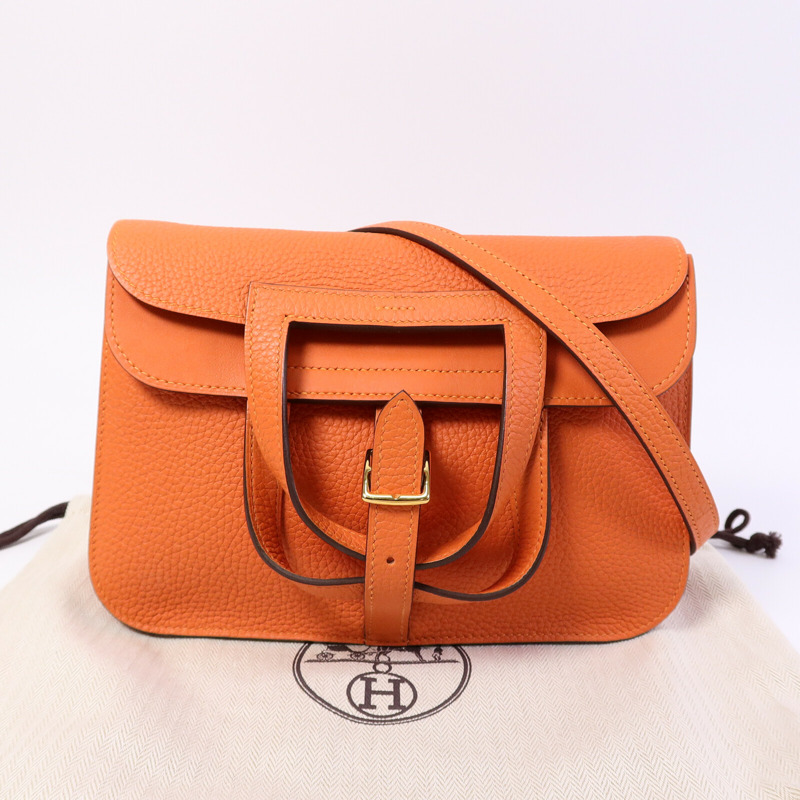 HERMES Clemence皮革Halzan 25手挽肩背兩用袋Feu-9