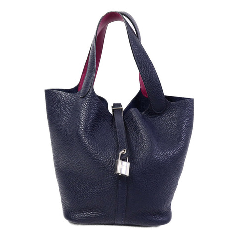 HERMES Clemence皮革Picotin MM扣手挽袋Bleu Nuit