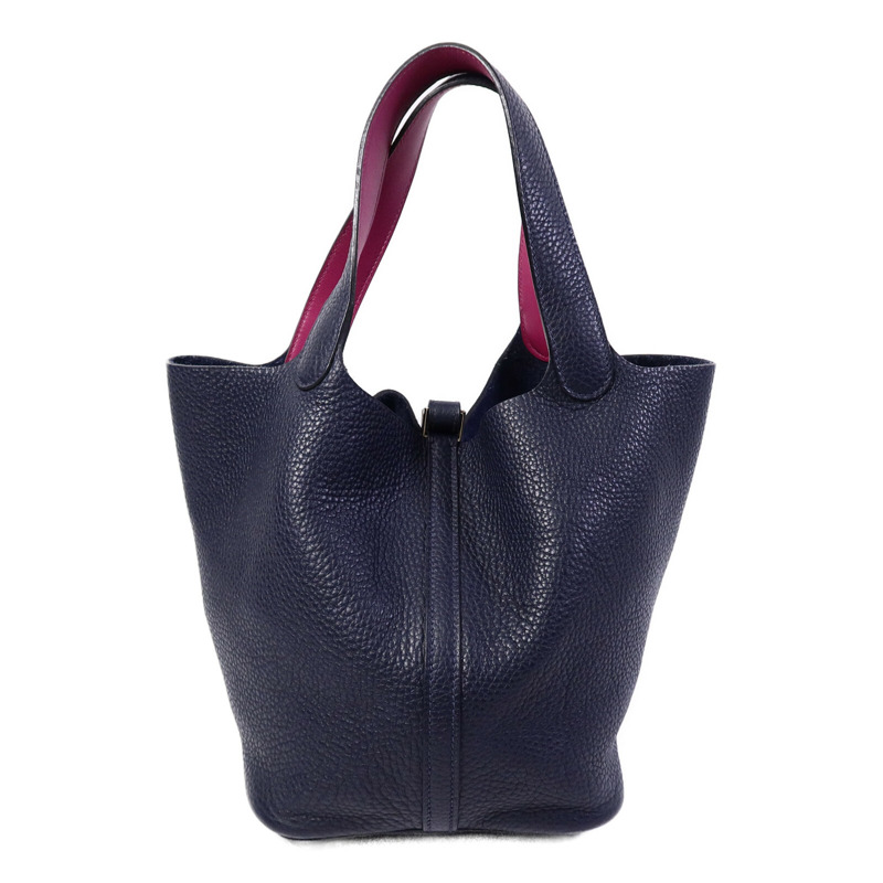HERMES Clemence皮革Picotin MM扣手挽袋Bleu Nuit-1