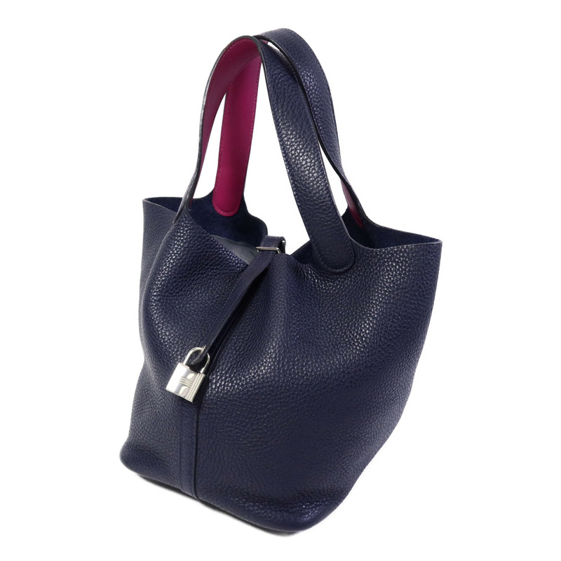 HERMES Clemence皮革Picotin MM扣手挽袋Bleu Nuit-2