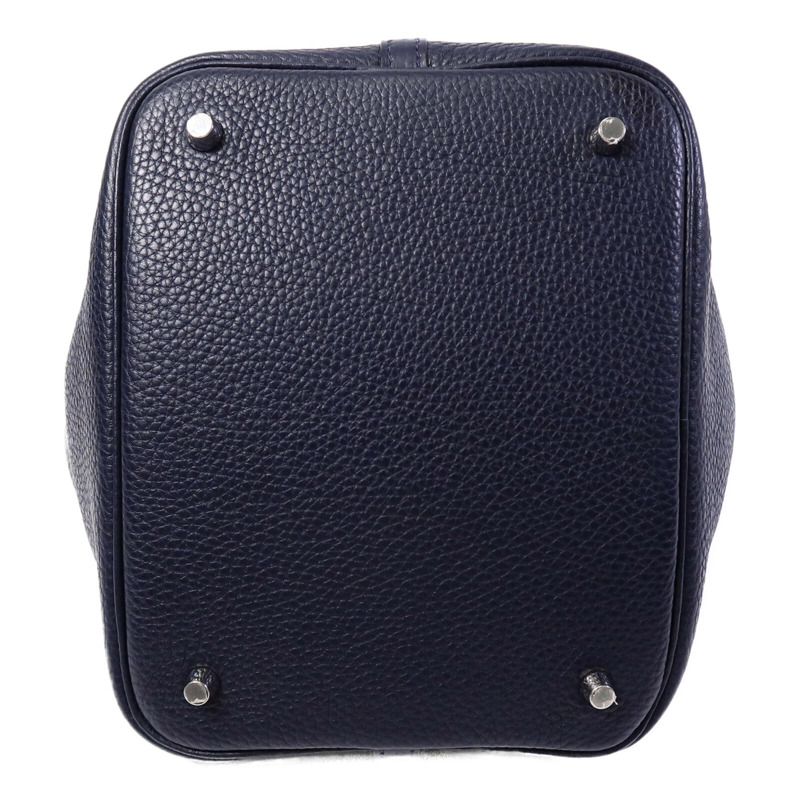 HERMES Clemence皮革Picotin MM扣手挽袋Bleu Nuit-3