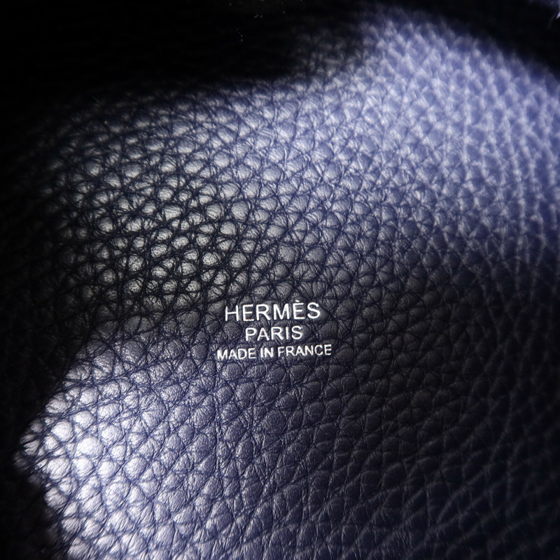 HERMES Clemence皮革Picotin MM扣手挽袋Bleu Nuit-5