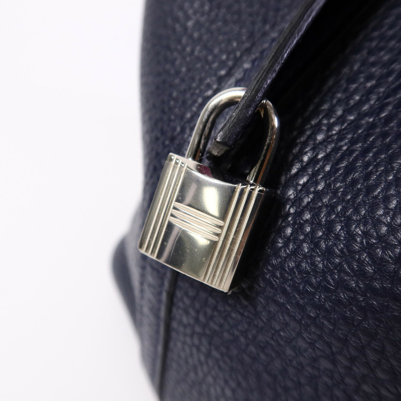 HERMES Clemence皮革Picotin MM扣手挽袋Bleu Nuit-6