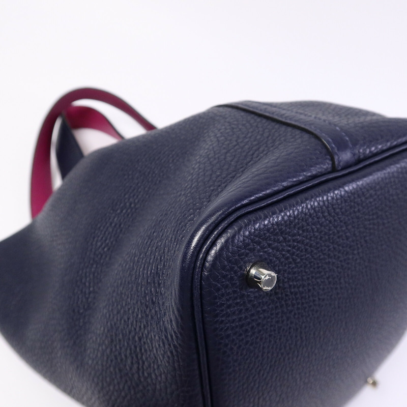 HERMES Clemence皮革Picotin MM扣手挽袋Bleu Nuit-11
