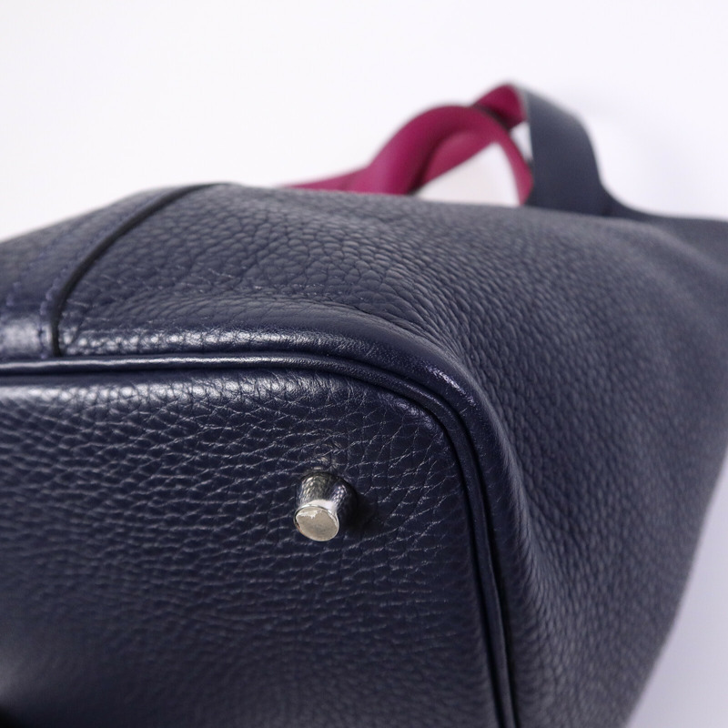 HERMES Clemence皮革Picotin MM扣手挽袋Bleu Nuit-12