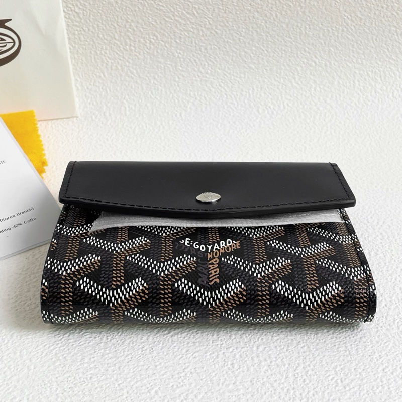 99新 Goyard 三折疊錢包 黑色皮革➕老花圖案 12*9*2-3