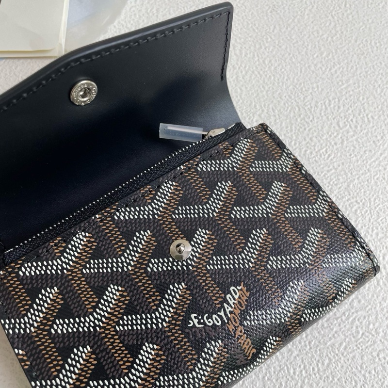 99新 Goyard 三折疊錢包 黑色皮革➕老花圖案 12*9*2-6