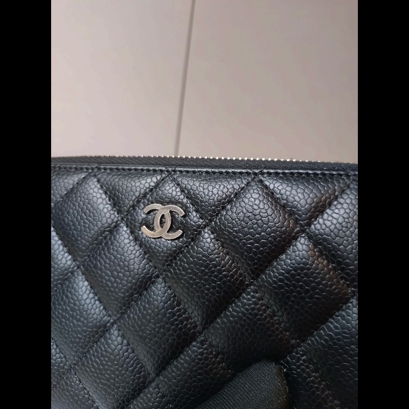 Chanel 黑荔枝皮菱格拉鍊長夾-4
