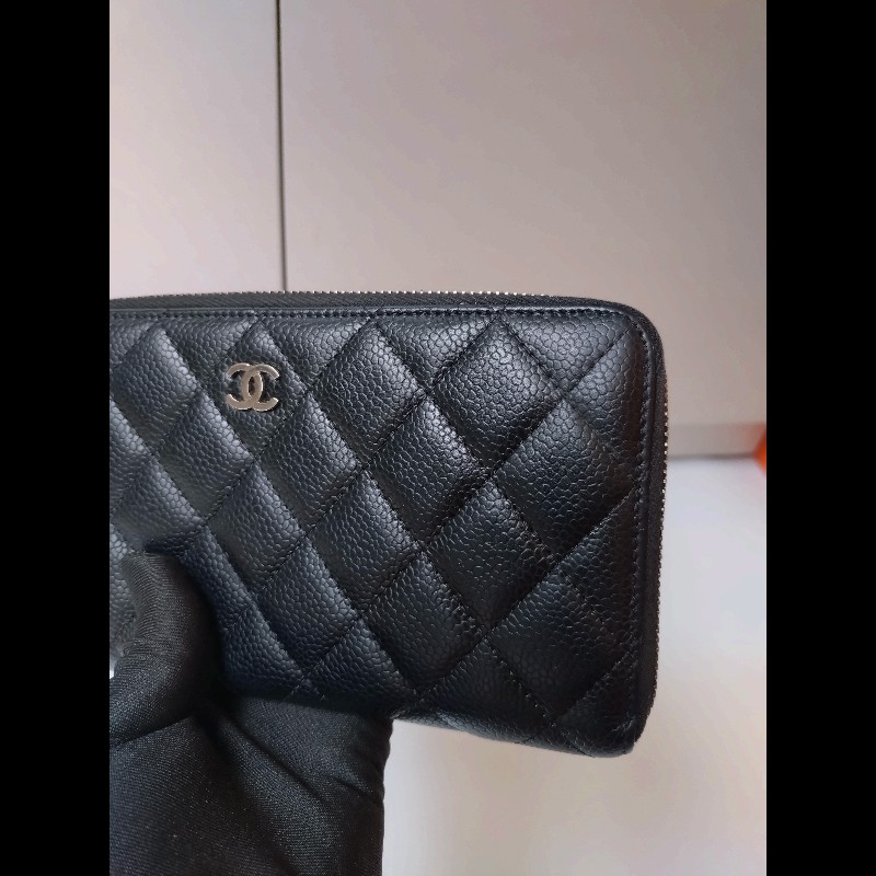 Chanel 黑荔枝皮菱格拉鍊長夾-6
