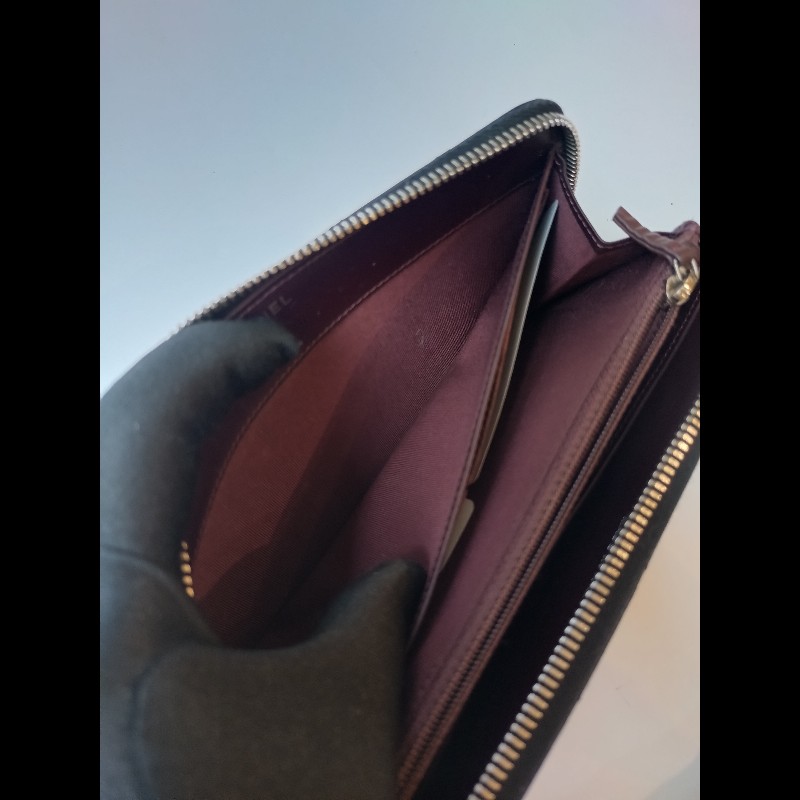 Chanel 黑荔枝皮菱格拉鍊長夾-17