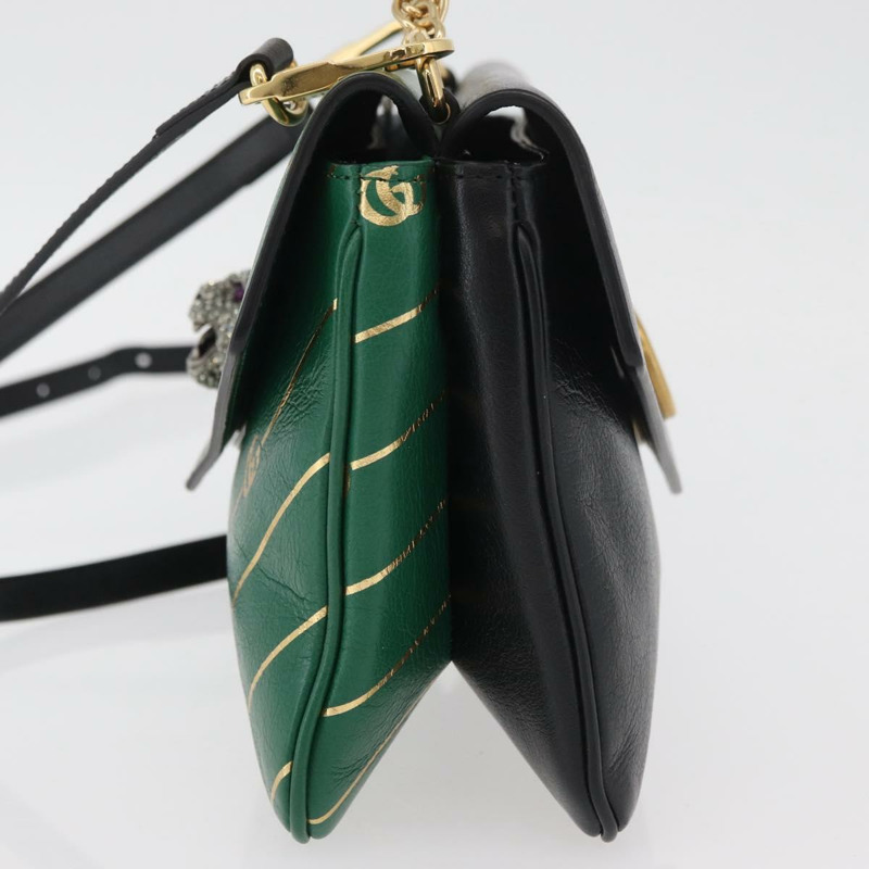 【日本直送】GUCCI 貓咪雙面單肩背包，皮革材質，綠色/金色，貨號 524822，正品 mr2360V-2
