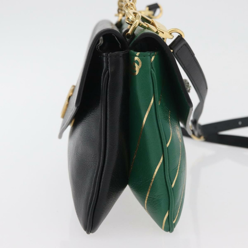 【日本直送】GUCCI 貓咪雙面單肩背包，皮革材質，綠色/金色，貨號 524822，正品 mr2360V-3