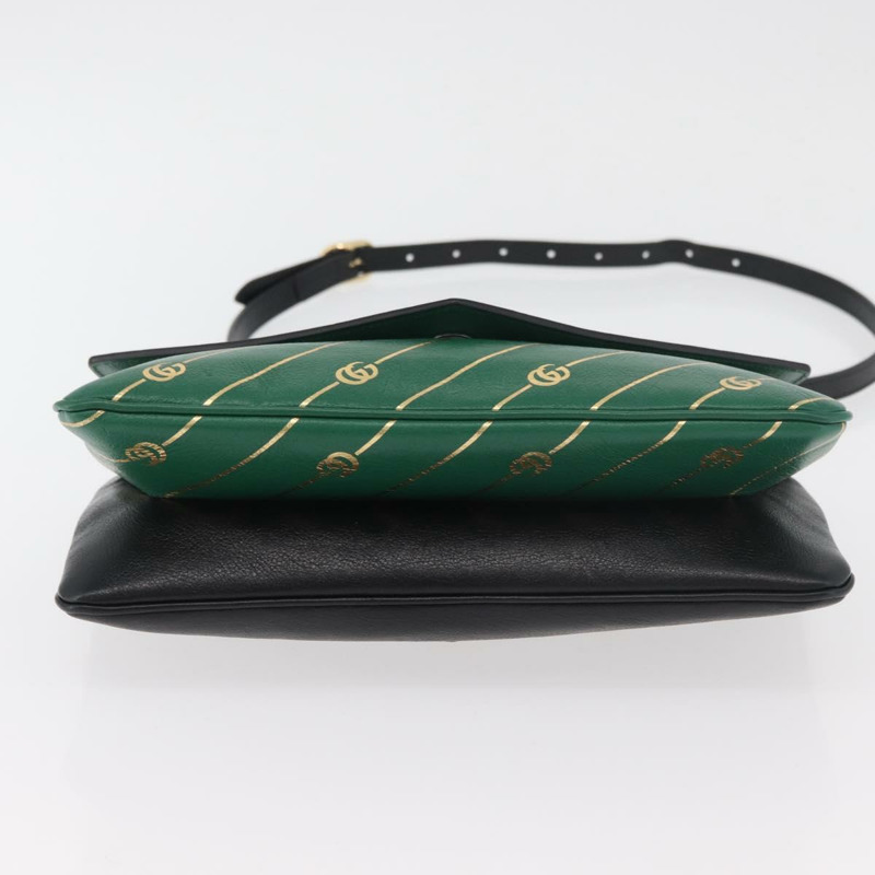 【日本直送】GUCCI 貓咪雙面單肩背包，皮革材質，綠色/金色，貨號 524822，正品 mr2360V-4