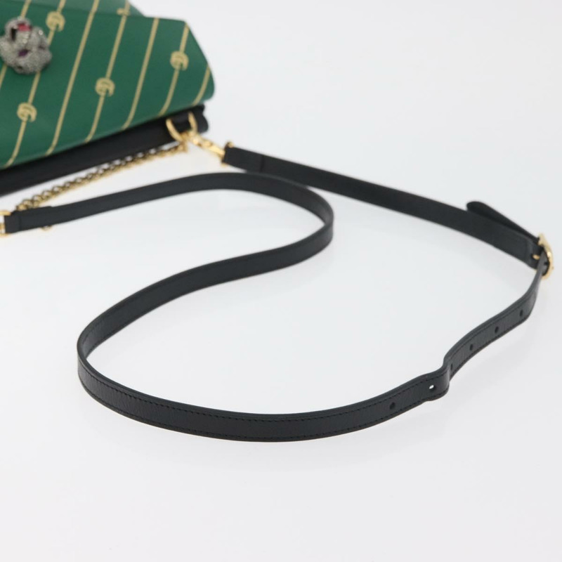【日本直送】GUCCI 貓咪雙面單肩背包，皮革材質，綠色/金色，貨號 524822，正品 mr2360V-7