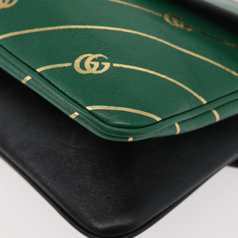 【日本直送】GUCCI 貓咪雙面單肩背包，皮革材質，綠色/金色，貨號 524822，正品 mr2360V-14