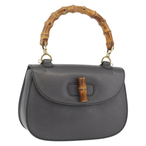 GUCCI 竹節手提包 皮革 灰色 金色 000 926 0633 正品 176376A