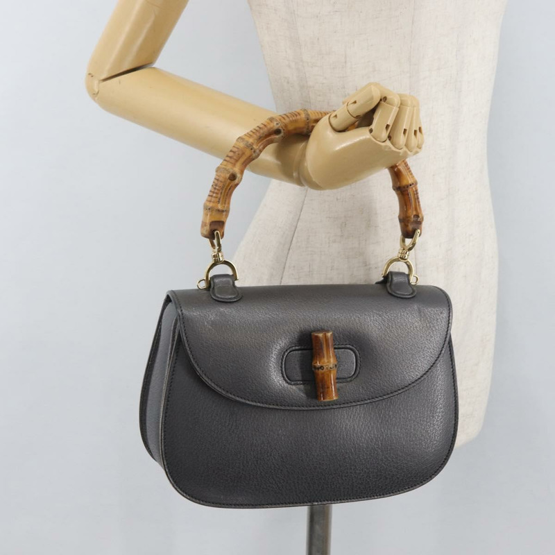【日本直送】GUCCI 竹節手提包 皮革 灰色 金色 000 926 0633 正品 176376A-22