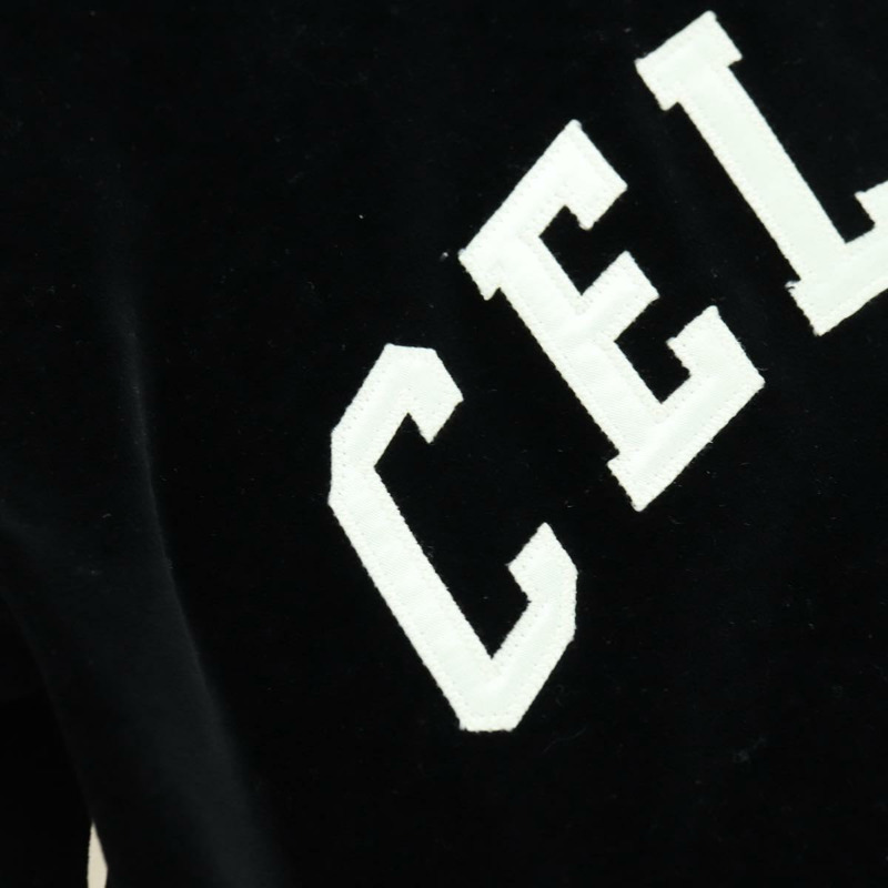 【日本直送】CELINE 黑色絲絨短版連帽衫 正品 176793M-4
