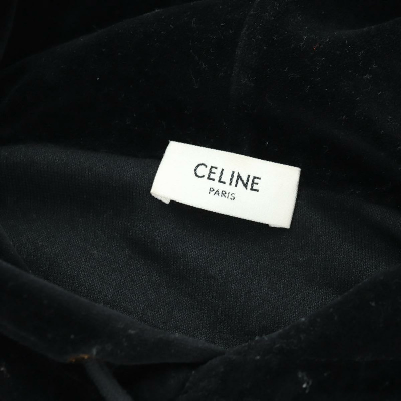 【日本直送】CELINE 黑色絲絨短版連帽衫 正品 176793M-7