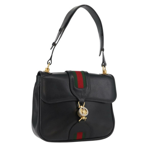 GUCCI Web Sherry Line Jackie 單肩包，黑色金色紅色皮革，正品編號 176825A