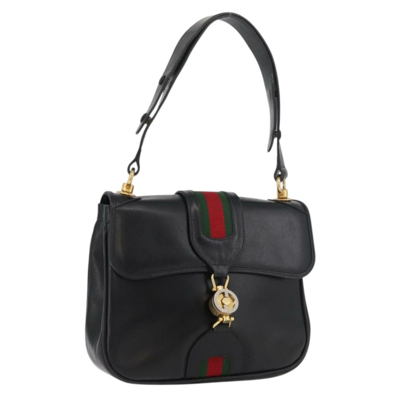 【日本直送】GUCCI Web Sherry Line Jackie 單肩包，黑色金色紅色皮革，正品編號 176825A-0