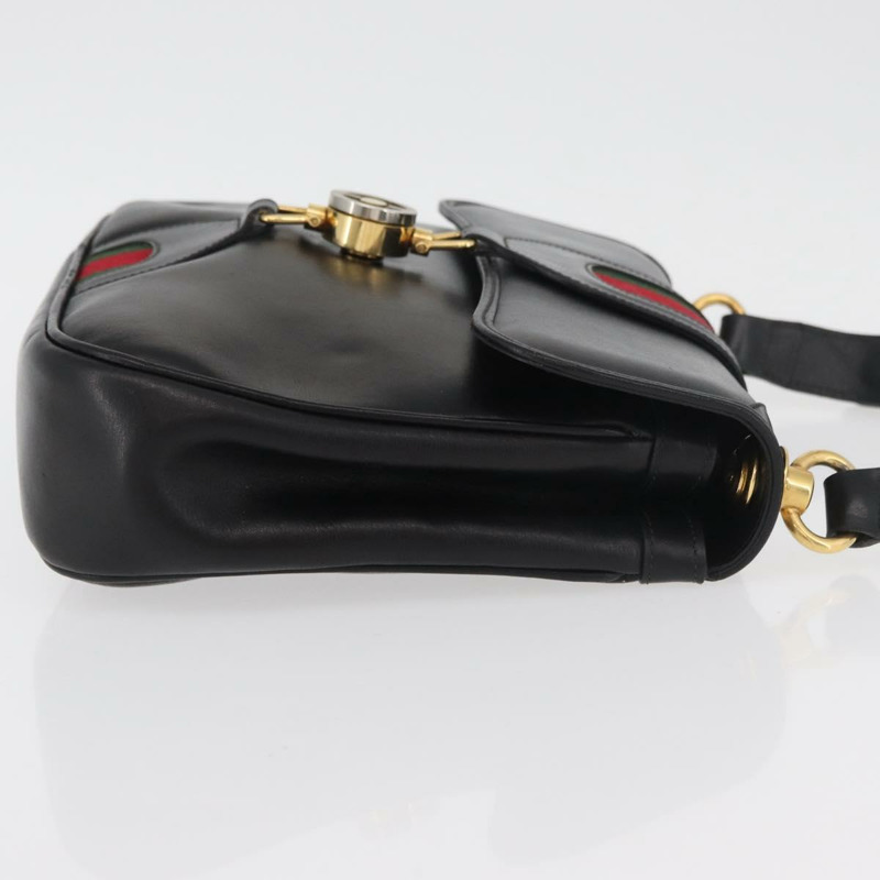 【日本直送】GUCCI Web Sherry Line Jackie 單肩包，黑色金色紅色皮革，正品編號 176825A-2