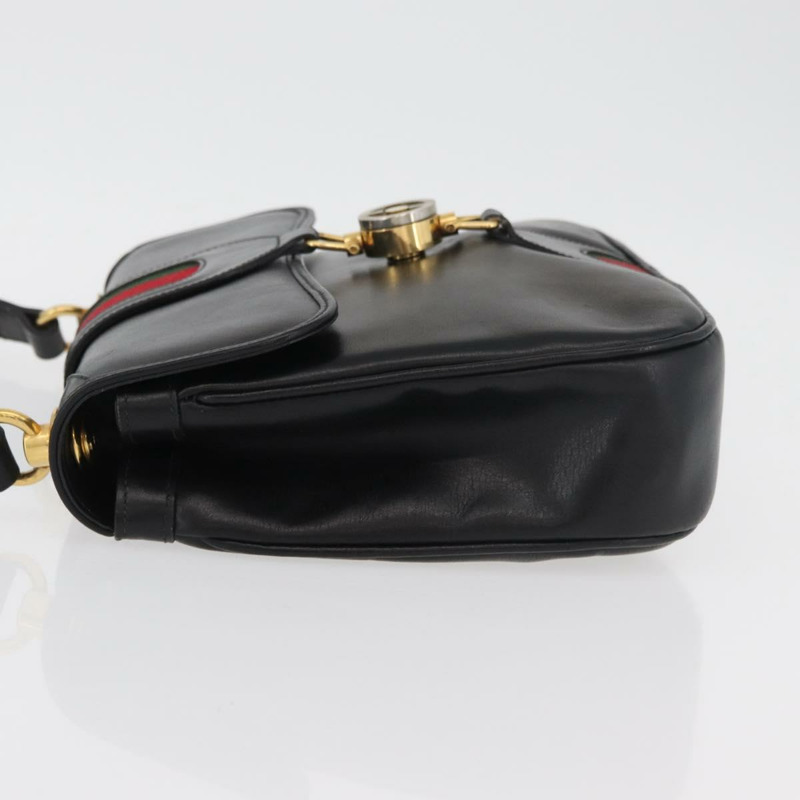 【日本直送】GUCCI Web Sherry Line Jackie 單肩包，黑色金色紅色皮革，正品編號 176825A-3