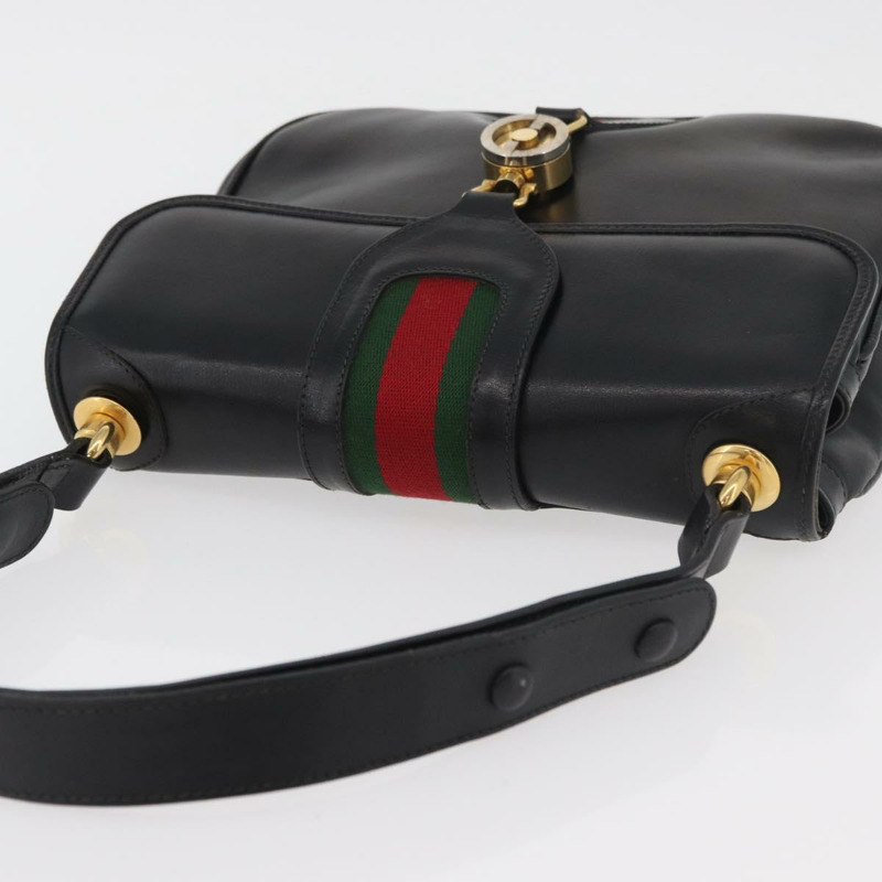 【日本直送】GUCCI Web Sherry Line Jackie 單肩包，黑色金色紅色皮革，正品編號 176825A-5