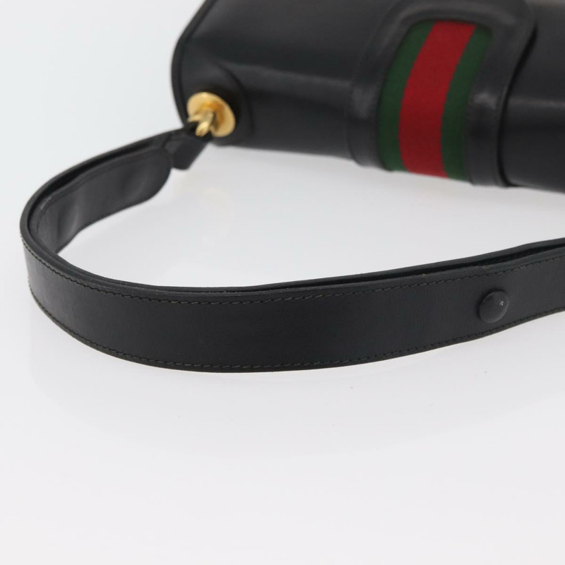【日本直送】GUCCI Web Sherry Line Jackie 單肩包，黑色金色紅色皮革，正品編號 176825A-6