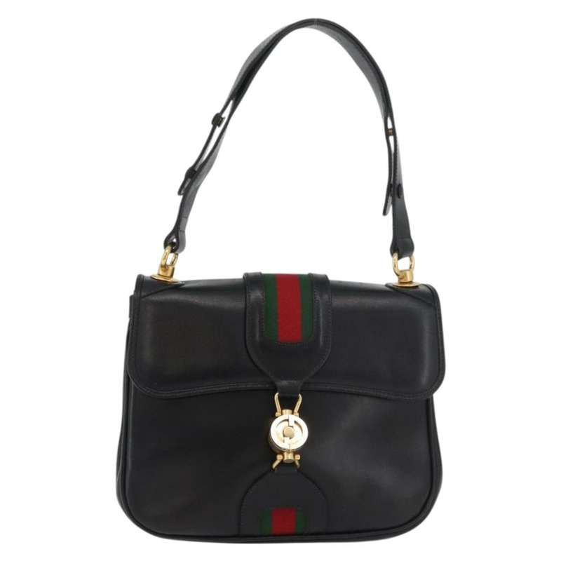 【日本直送】GUCCI Web Sherry Line Jackie 單肩包，黑色金色紅色皮革，正品編號 176825A-12