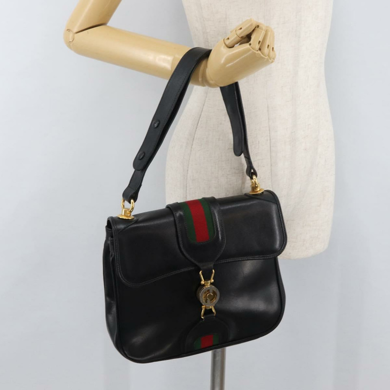 【日本直送】GUCCI Web Sherry Line Jackie 單肩包，黑色金色紅色皮革，正品編號 176825A-21
