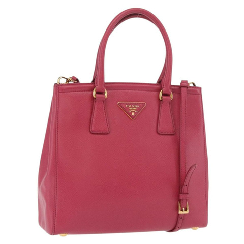 PRADA 手提包 Safiano 皮革 2way 粉金配色 Auth 176321A