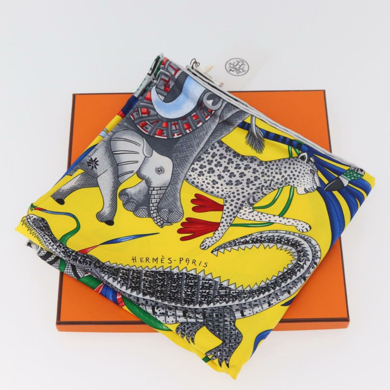 【日本直送】HERMES Carre 90 圍巾「LA MARCHE DU ZAMBEZE」真絲多色正品 176082V-11