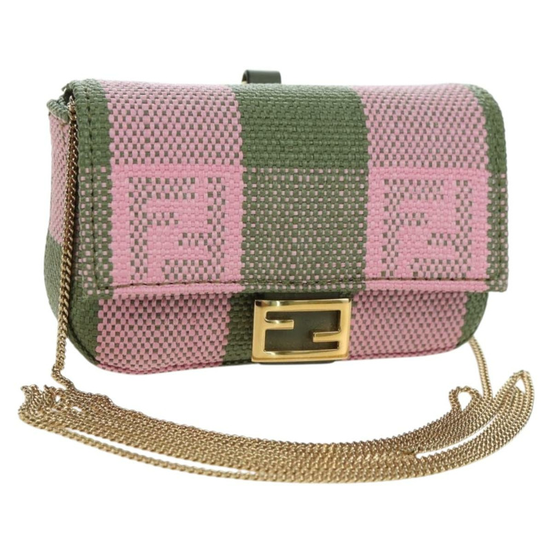 【日本直送】FENDI 鏈條肩包 Nano Baguette 帆布粉紅卡其色 正品 176756M-0