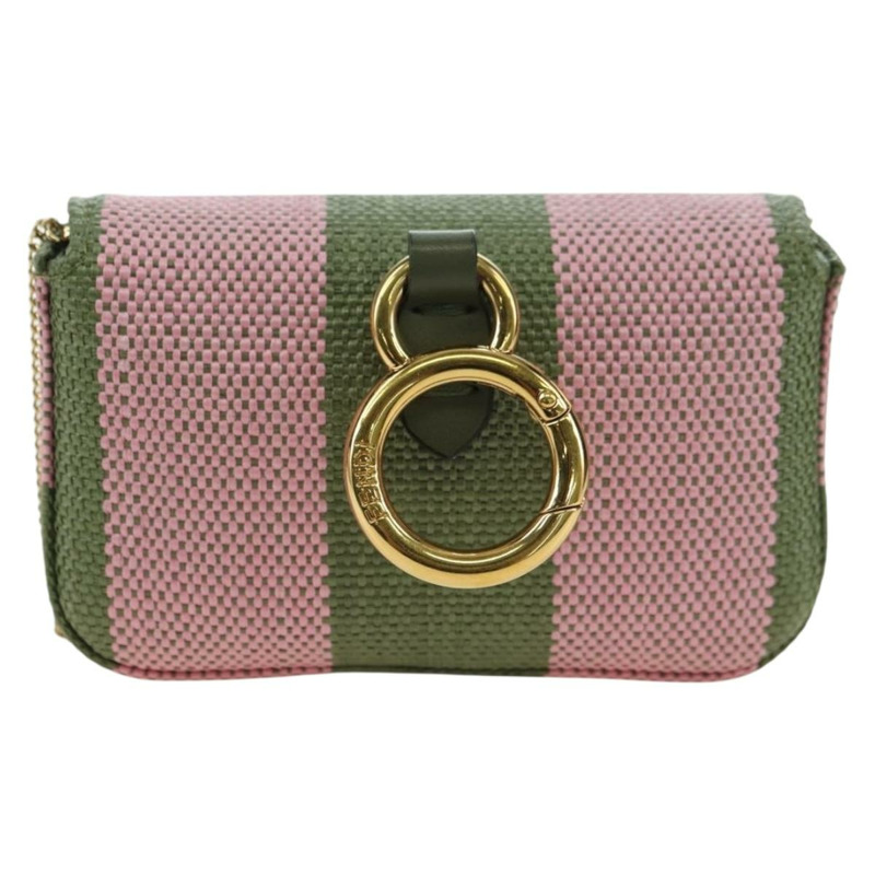 【日本直送】FENDI 鏈條肩包 Nano Baguette 帆布粉紅卡其色 正品 176756M-1