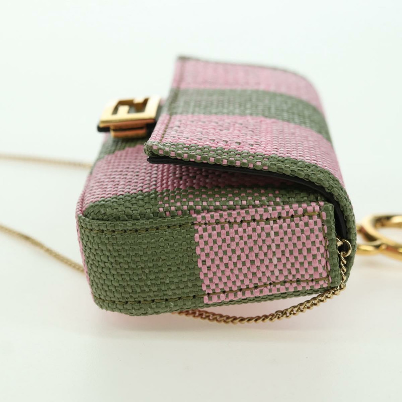 【日本直送】FENDI 鏈條肩包 Nano Baguette 帆布粉紅卡其色 正品 176756M-2